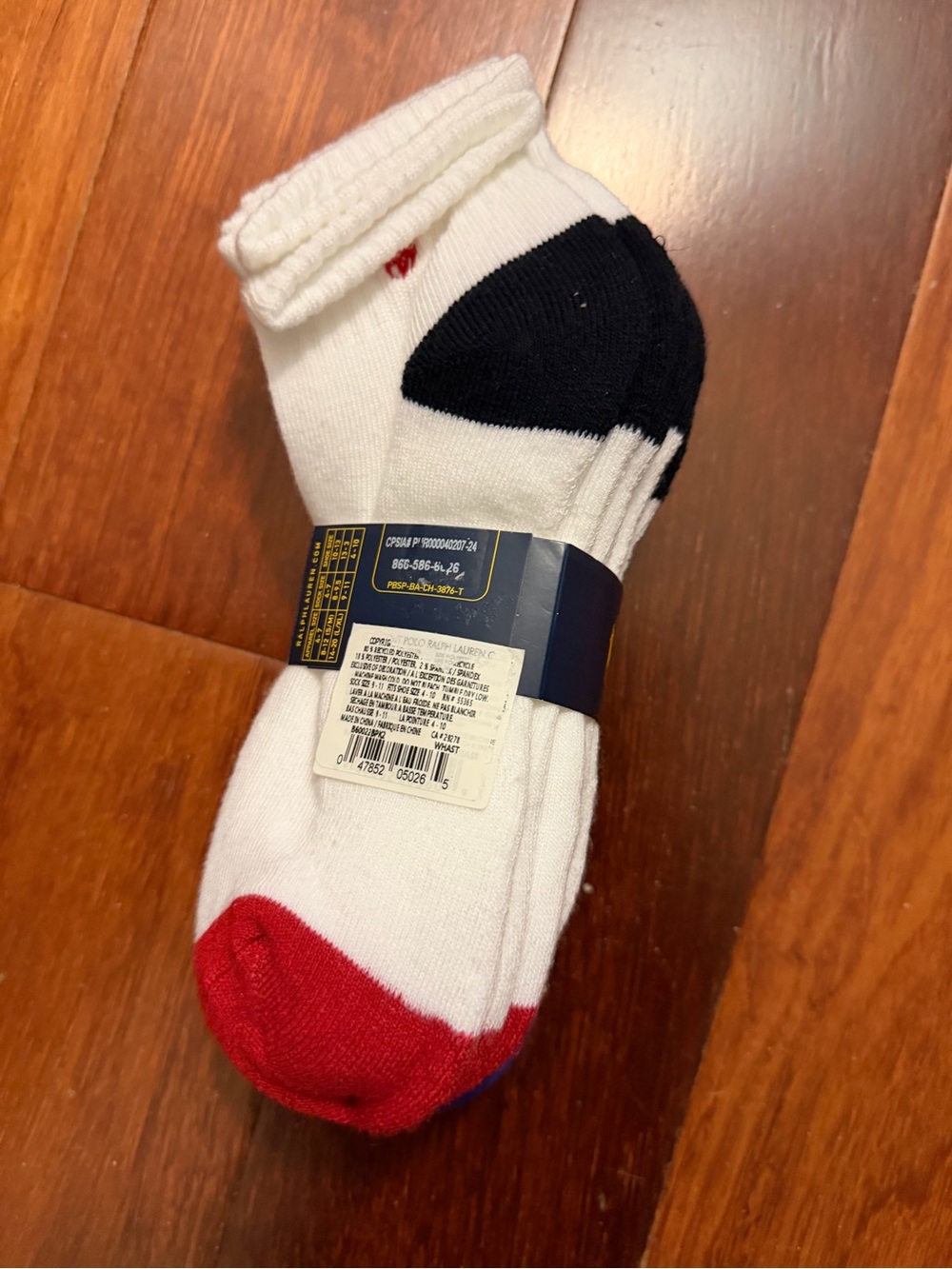 Polo by Ralph Lauren White Crew Socks with Red Toe and Black Heel Accents